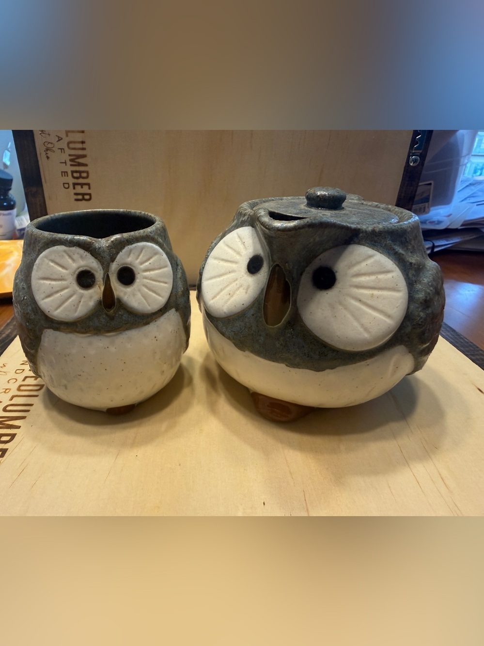 Handcrafted Kotobuki Owl Ceramic Tea Set - Gray and White
